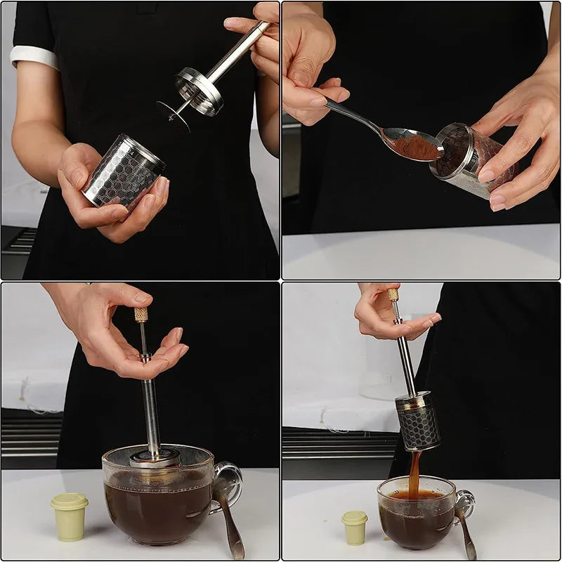Press & Brew: Stainless Steel Coffee Infuser with Spring Drive