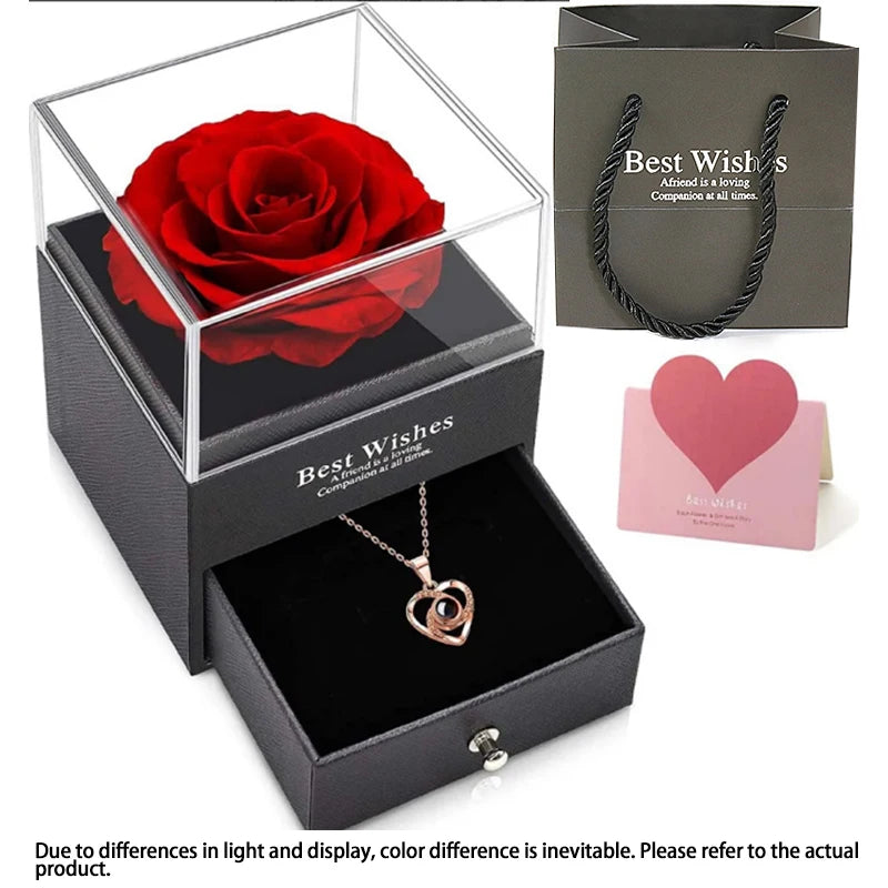 Eternal Love: Zircon Necklace & Preserved Flower Gift Set