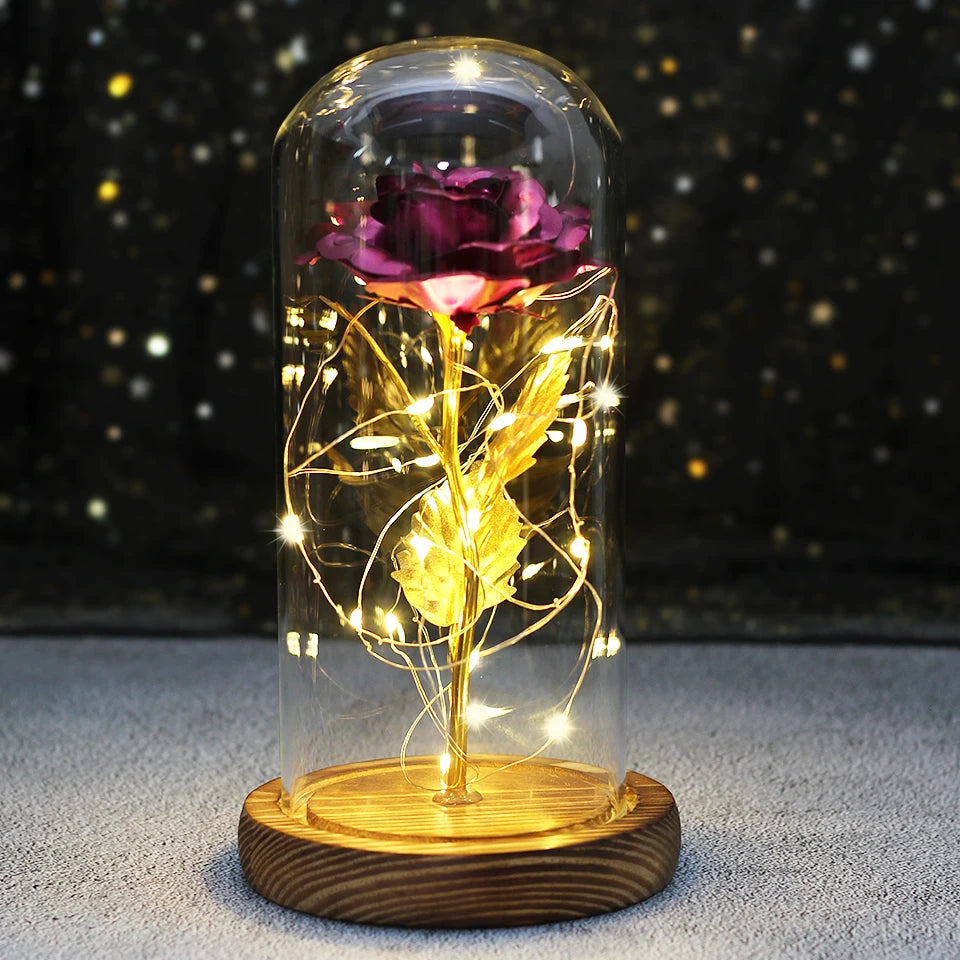 Galaxy Bloom: Enchanted LED Rose in Glass Dome