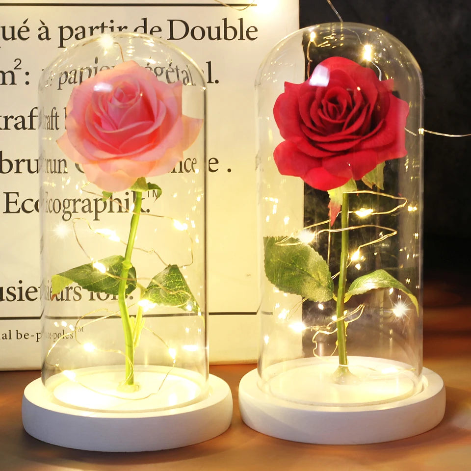 Galaxy Bloom: Enchanted LED Rose in Glass Dome