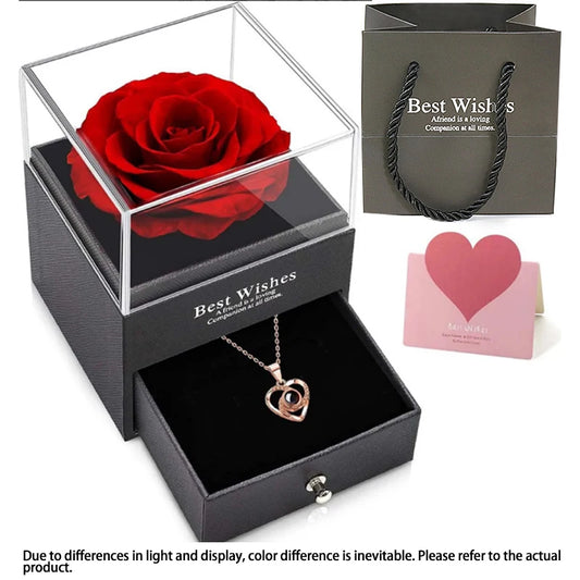 Eternal Love:  Zircon Necklace & Preserved Flower Gift Set