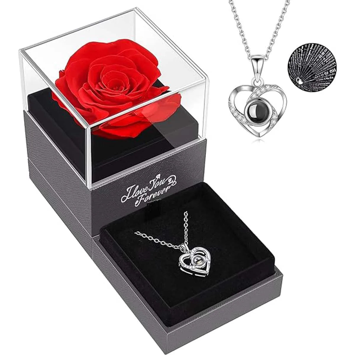 Eternal Love:  Zircon Necklace & Preserved Flower Gift Set