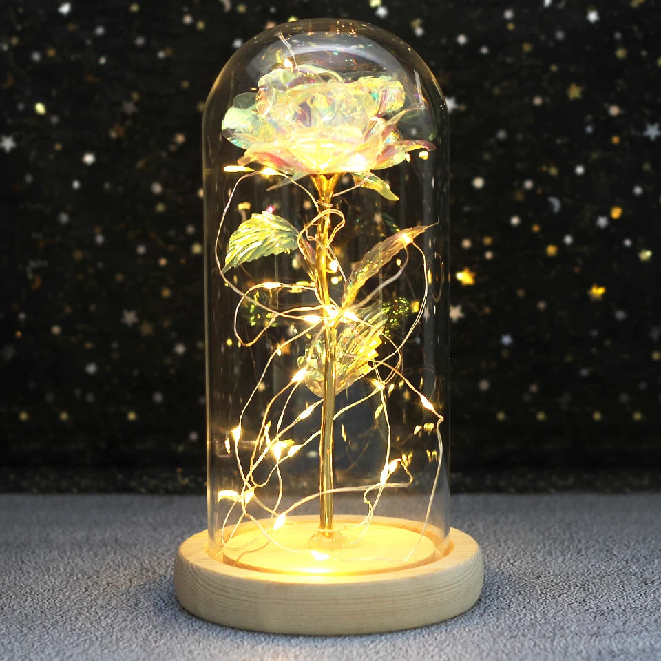 Galaxy Bloom: Enchanted LED Rose in Glass Dome