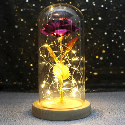 Galaxy Bloom: Enchanted LED Rose in Glass Dome