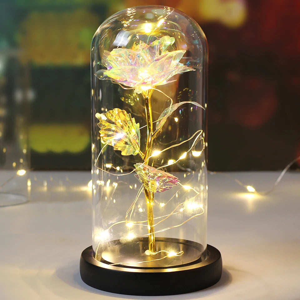 Galaxy Bloom: Enchanted LED Rose in Glass Dome