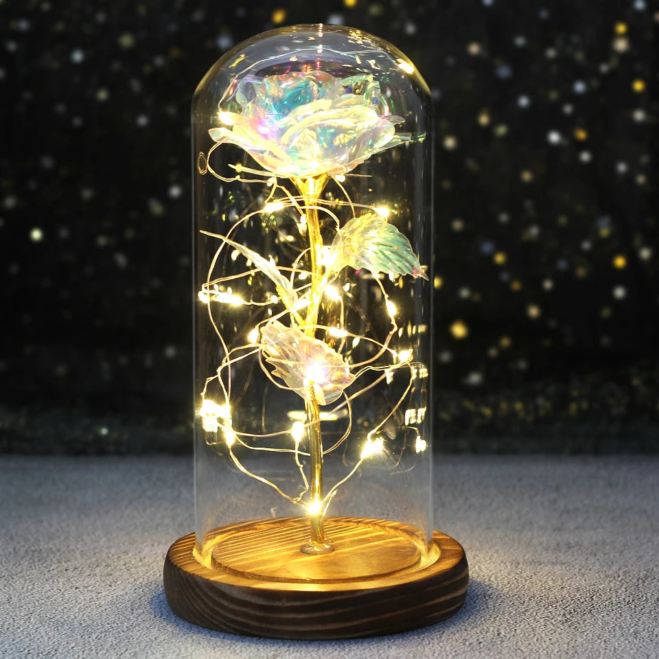 Galaxy Bloom: Enchanted LED Rose in Glass Dome